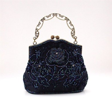 Free-Shipping-Women-s-Satin-Polyester-Sequin-Beaded-Handbag-Makeup-Bag-Wedding-Evening-Bag-Navy-Blue